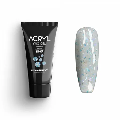 Acryl Pro Gel 2M Hema Free Flakes and Glitter AB Clear - 15g