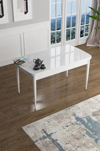 Masa, Hanah Home, Han, 114x78x70 cm, Marmură albă / Alb