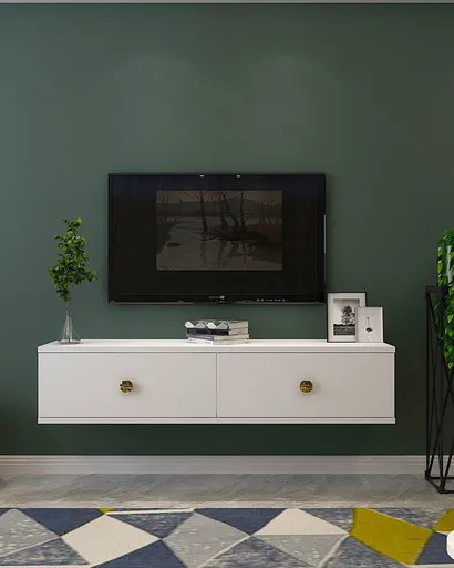 Comoda TV, Hanah Home, Zuzu 120, 120x25.8x29.6 cm, PAL , Alb/Auriu