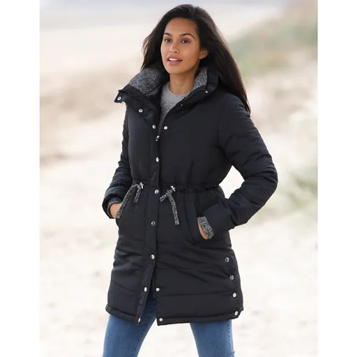 Jachetă lungă matlasată impermeabilă cu glugă