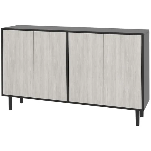 HOMCOM Bufet Modern cu 2 Dulapuri și Raft Reglabil, Mobilier Bucătărie cu 4 Uși și Picioare din Pin, 121x37x75 cm, Negru | Aosom Romania