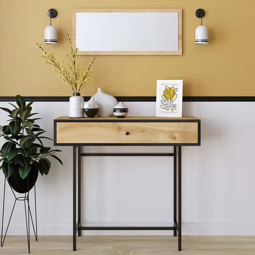 Bufet, Hanah Home, Pera, 100x90x35 cm, Stejar safir / negru