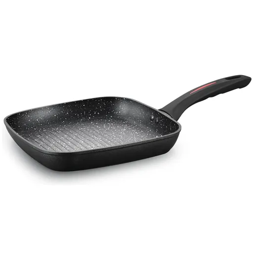 Tigaie grill Royalty Line FGN24, 24 cm, Finisaj marmura, Inductie, Negru