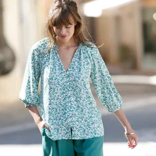 Bluză tip cămașă imprimată, din poliester reciclat