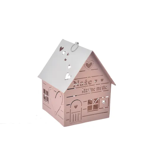 InDecor Sfeșnic metalic Domeček - Locul nostrufericit roz, 12 x 12 x 14 cm