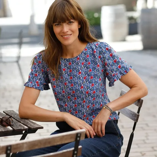 Bluză cu imprimeu și mâneci cu volane