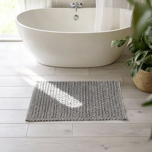 Covoras de baie Solivo, Wenko, 50x80x3 cm, poliester/bumbac, gri