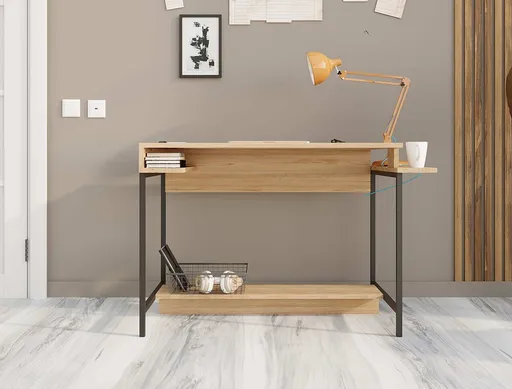 Birou, Hanah Home, Balista, 113x74x57 cm, Stejar safir / negru