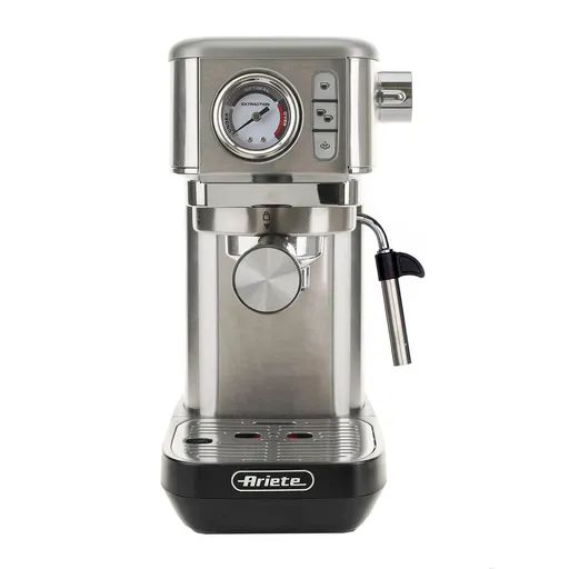 Espressor manual Ariete ESPRESSO METAL SLIM 1381/10, 1300W, 15 bar, 1.1 L, Manometru, Cafea macinata si doze ESE,  Inox