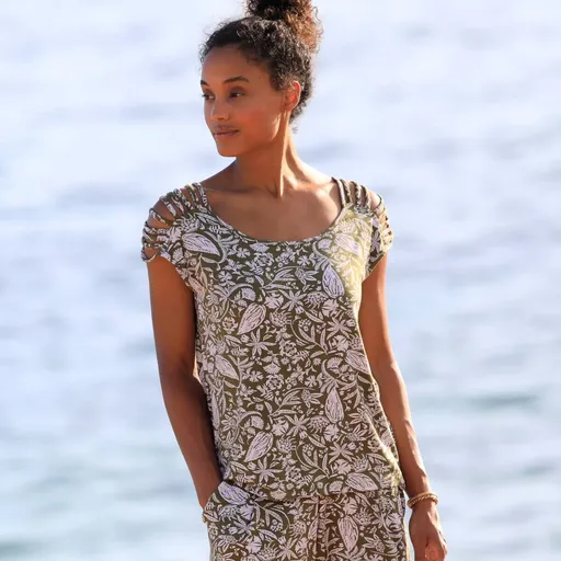 Tricou cu cordoane decorative pe umeri, imprimat