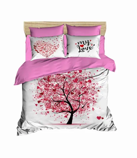 Lenjerie de pat dubla 3 piese, L'essentiel Maison, 185, Alb / Roz / Roșu