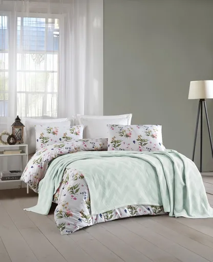 Set cuvertura pique dubla, L'essentiel Maison, Zigzag, Verde menta