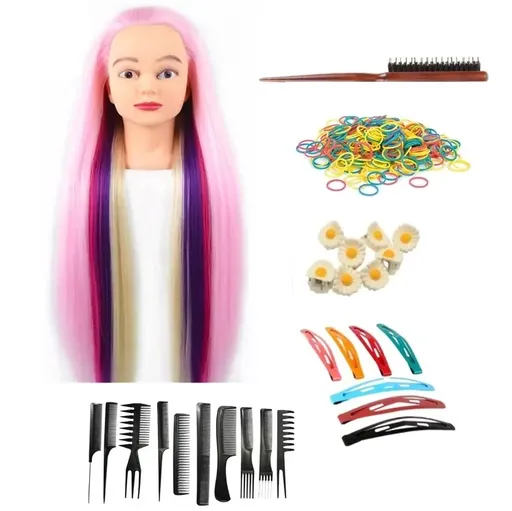 Set Kit pentru Exersat Impleturi, Cap Manechin Colorat , Set 10 Pieptani