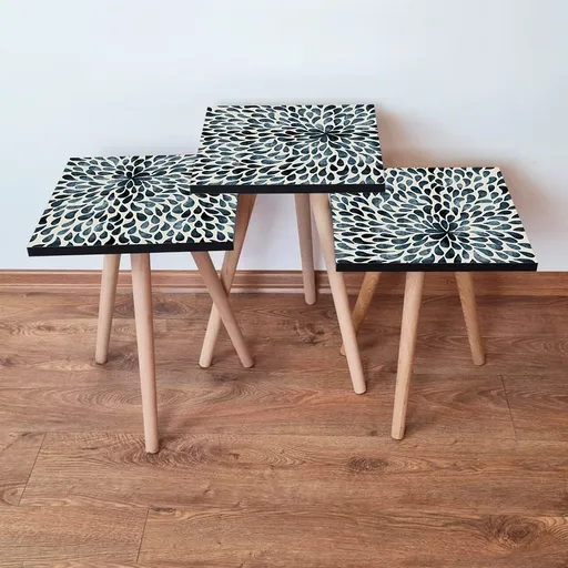 Set masute 3 piese, Hanah Home, 3Shp54, Verde / Negru / Bej