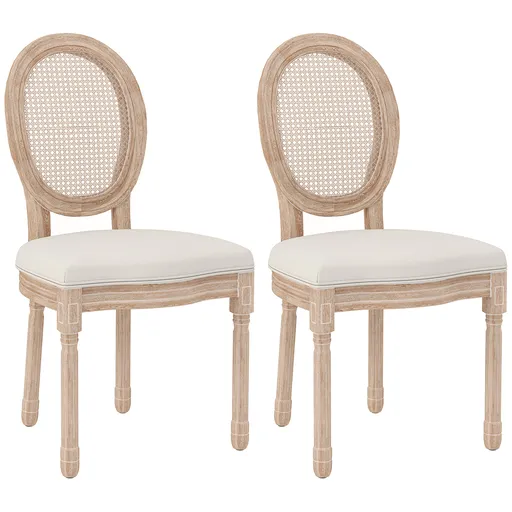 HOMCOM Set de 2 scaune de sufragerie, scaune de bucătărie, design vintage, aspect împletitură Wiener, natural + crem | Aosom Romania