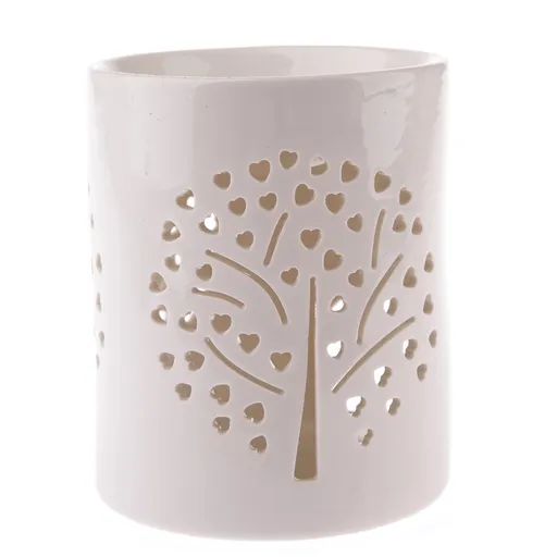 Lampa aromatică din porțelan Heart tree albă, 11 x13 cm
