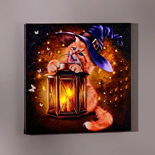 Imagine LED „Pisică cu lanternă”