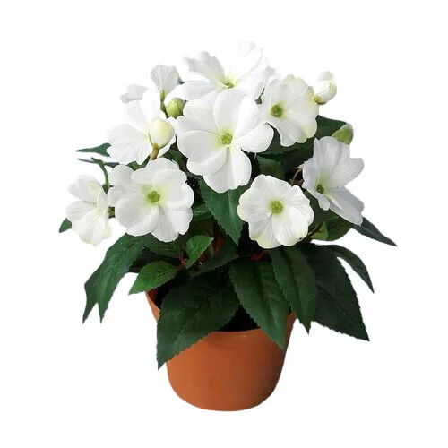 Floare artificială Impatiens în ghiveci albă, 24 cm, alb