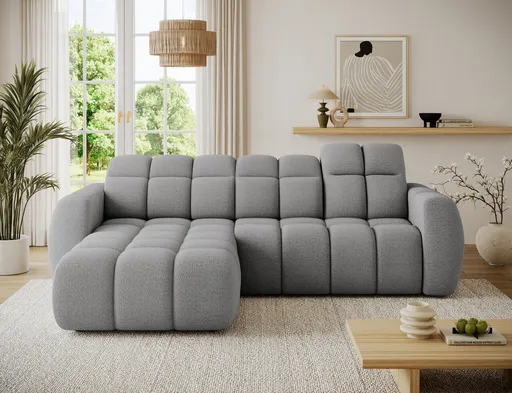 Coltar extensibil stanga 3 locuri ELTAP, Fanito, 288x200x105 cm, lemn/poliester, gri deschis