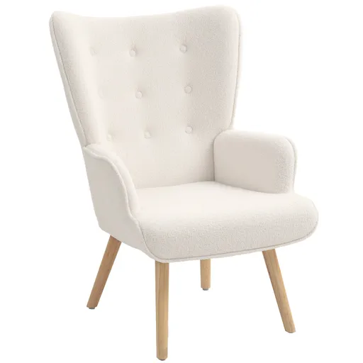 HOMCOM Scaun de living din material bouclé, scaun capitonat și umplut cu picioare din lemn, 71 x 74 x 96 cm, bej | Aosom Romania