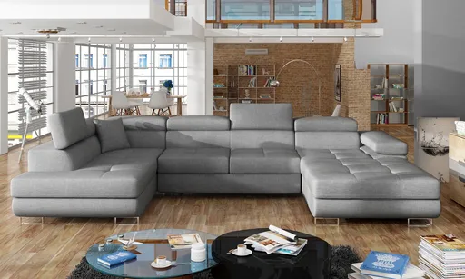 Coltar extensibil stanga 6 locuri ELTAP, Rod-35, Rodrigo, 345x202x90 cm, lemn/poliester, gri deschis