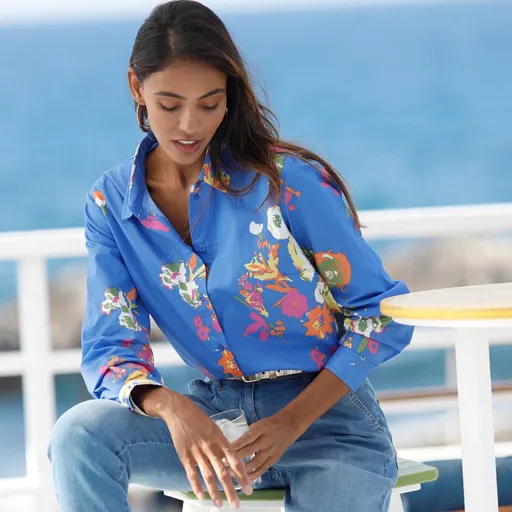 Cămașă cu imprimeu floral maxi, din bumbac