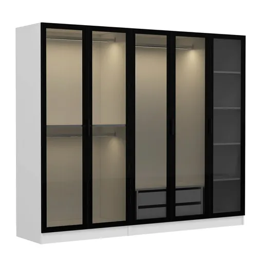 Dulap pentru haine, Hanah Home, Kale, 225x210x52 cm, Alb/Negru