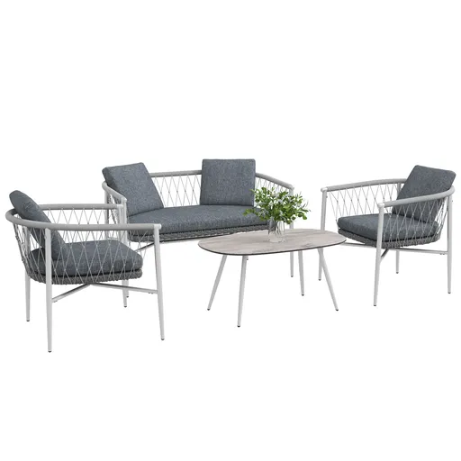 Outsunny Mobilier de grădină, 4 piese, Funcție de leagăn, Perne pentru șezut, Rattan PE, Cadru metalic, Gri | Aosom Romania