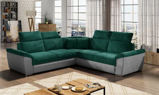 Coltar extensibil 5 locuri ELTAP, Fed-04, Federico, 266x266x102 cm, lemn/poliester, verde inchis/gri inchis