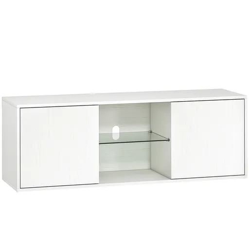 HOMCOM Mobilier Porta TV până la 55", Mobilier TV Suspendat sau pe Podea de 120 cm cu Uși Soft Close, Orificiu pentru Cabluri și Raft din Sticlă, pent