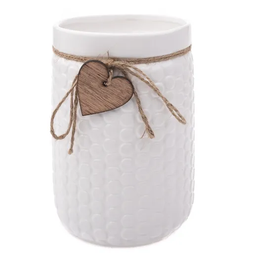 Vază ceramică Wood heart albă, 14 x 20 cm, alb