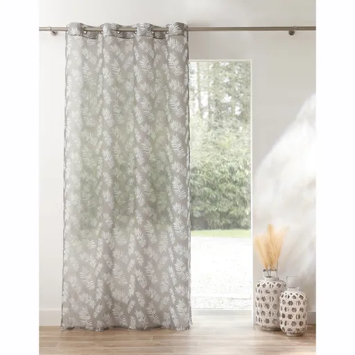 Perdea din voal cu imprimeu de ferigă, cu ochiuri