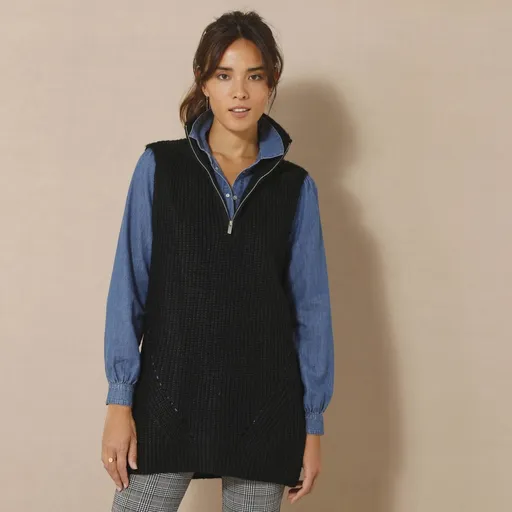 Vestă-tunică cu guler ridicat și fermoar