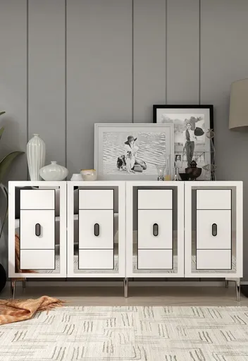 Consola, Hanah Home, Orion, 150x75x35 cm, PAL , Alb / Argintiu