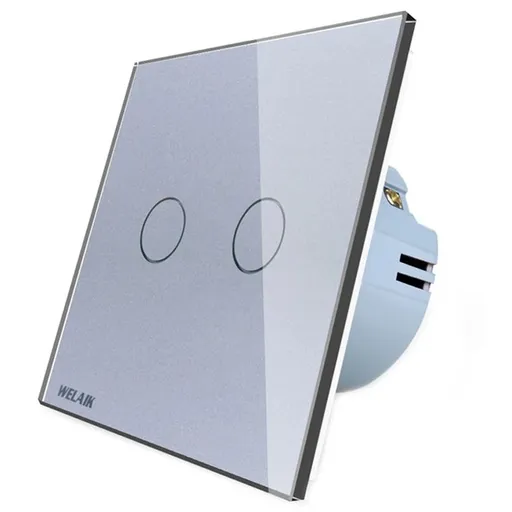 Intrerupator dublu cu touch Welaik panou din sticla A1921CS, gri