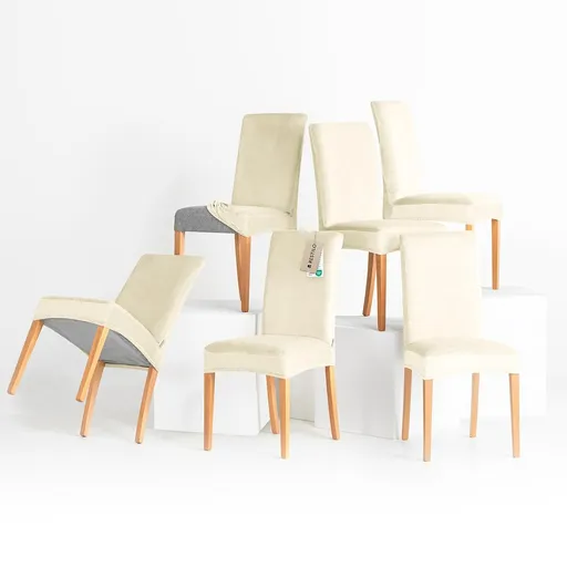 Restilo Husă pentru scaun Sento crem, 48 x 48 x 58+ 10 cm, set de 6 bucăți, crem deschis