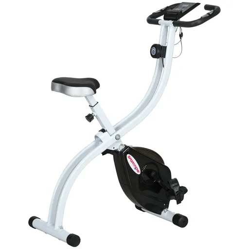 SPORTNOW Bicicletă Magnetică Pliabilă cu 8 Niveluri de Rezistență, Ecran LCD, Șa Reglabilă, Suport Tabletă, Roți, Senzor Puls, Oțel, Negru | Aosom Rom