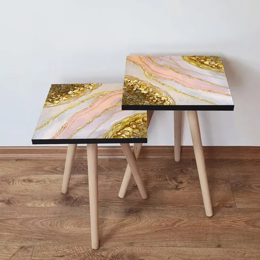 Set masute 2 piese, Hanah Home, 2Shp293, Auriu / Alb / Somon / Liliac