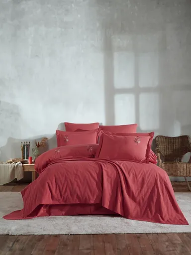 Set cuvertura de pat dubla 3 piese, L'essentiel Maison, Noris, Rosu