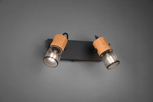 Plafoniera Tosh, TRIO, 26x9x19.5 cm, 15W, 2x E14, metal, negru mat/natur