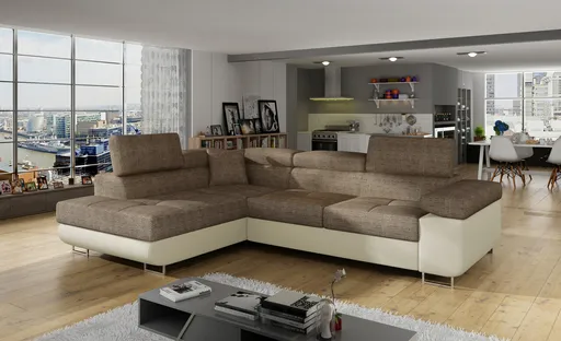 Coltar extensibil stanga 4 locuri, ELTAP, Anton, 272x203x85 cm, lemn/poliester, bej inchis/bej deschis