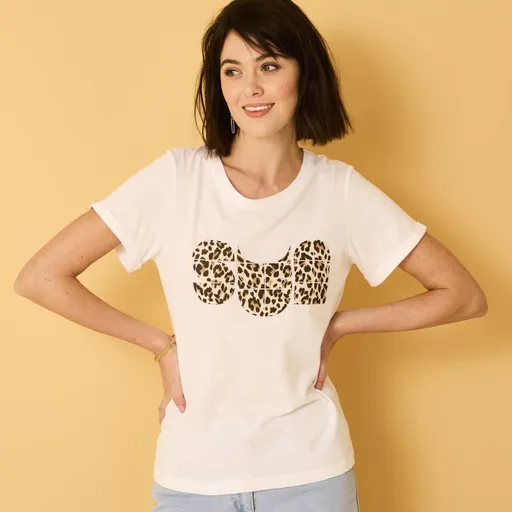 Tricou cu gât rotund și mâneci scurte, Sun print