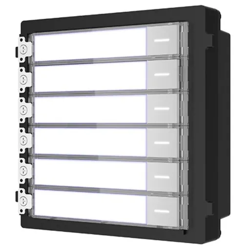 Modul de extensie videinterfon cu sase butoane de apelare Hikvision DS-KD-KK; montaj aplicat sau ingropat (acesoriile de montaj