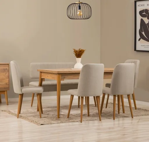 Set masa extensibila si scaune, Hanah Home, Vina, Pin Atlantic / Crem