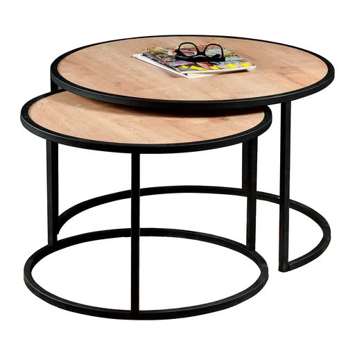 Măsuță auxiliară Tambur Oak, 2 buc., maro deschis