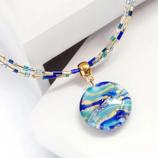 Lampglas Colier dublu Blue Capsule cu aur de 24k în perla Lampglas NP6