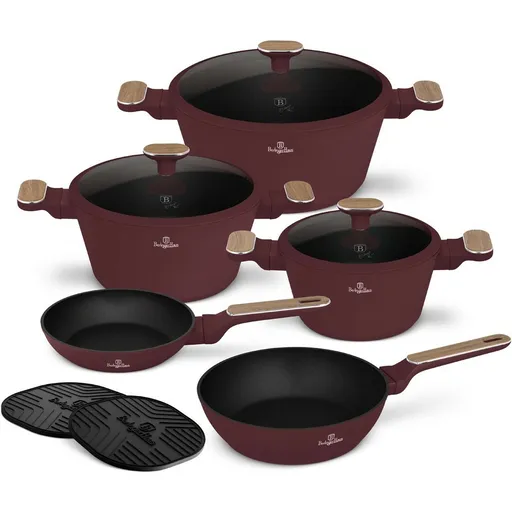 BerlingerHaus Set de vase cu suprafață din titan Leonardo Nordic, 10 piese, vișiniu