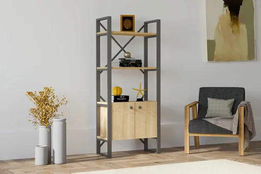 Corp biblioteca, Hanah Home, Milano, 64x160x32 cm, Safir / Negru