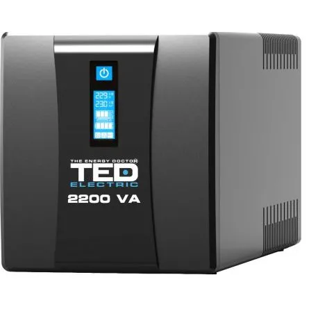 Ups TED 2200VA/1200W LCD TED004666 cu stabilizator 3 iesiri schuko, repornire automata, 4x 7Ah