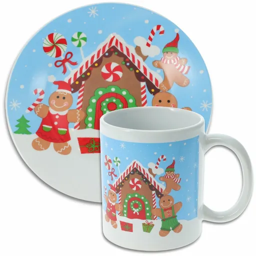 Set de cană și farfurie din ceramică Turtă dulce, albastru